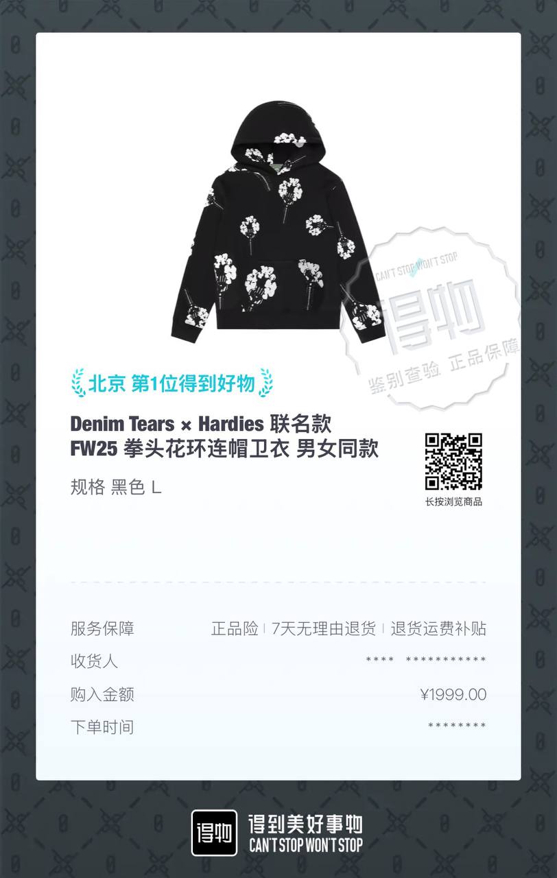 Denim Tears x Hardies FW25 Fist Flower Wreath Hoodie Black L