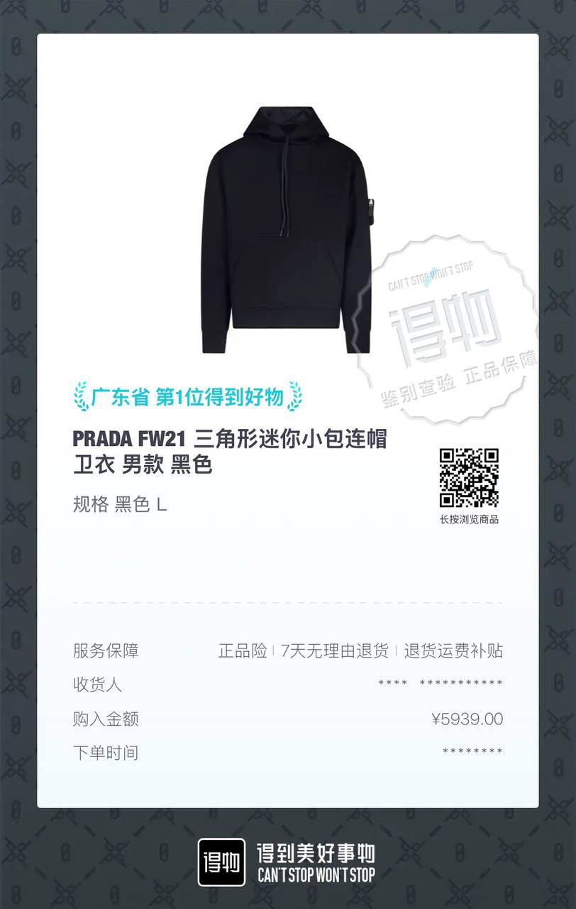 PRADA FW21 Triangle Mini Bag Hoodie Men's Black L